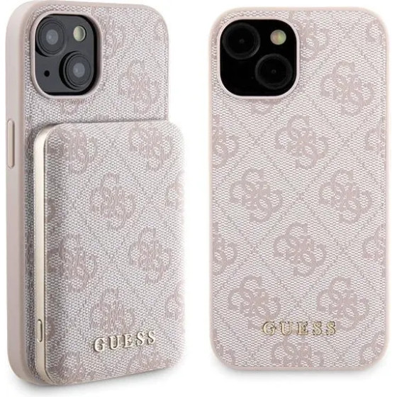 Guess 4G Metal Logo case set for iPhone 15 5000mAh MagSafe power bank - pink - (GUE003258-0)