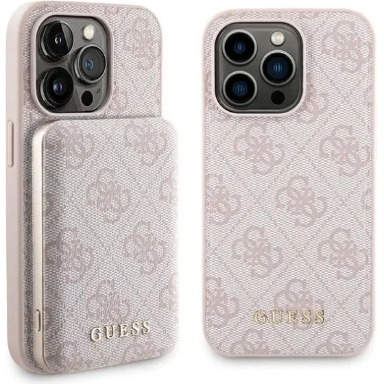 Guess 4G Metal Logo case set for iPhone 15 Pro Max + 5000mAh MagSafe power bank - pink - (GUE003260-0)