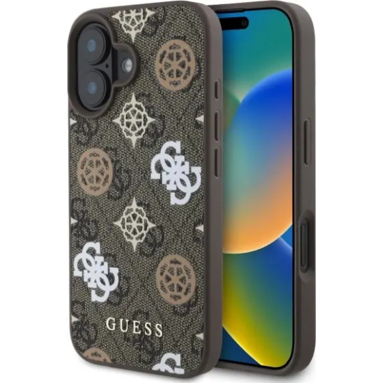 Guess 4G Printed Stripes MagSafe iPhone 16 Case - Brown - (GUE003776-0)