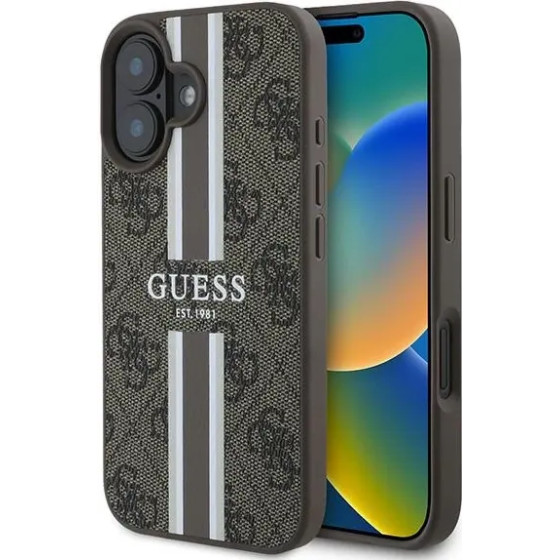 Guess 4G Printed Stripes MagSafe iPhone 16 Plus Case - Brown - (GUE003777-0)