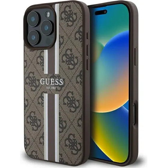Guess 4G Printed Stripes MagSafe Case for iPhone 16 Pro Max - Brown - (GUE003778-0)