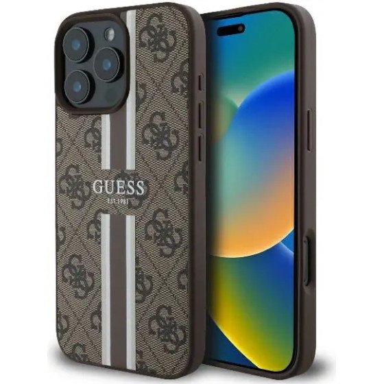 Guess 4G Printed Stripes MagSafe iPhone 16 Pro Case - Brown - (GUE003875-0)