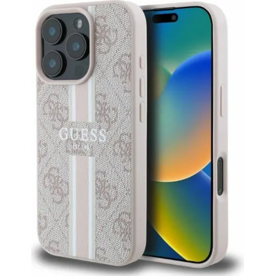 Guess 4G Printed Stripes MagSafe iPhone 16 Pro Case - Pink - (GUE003781-0)