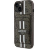 Guess 4G Stripes case with Magsafe wallet for iPhone 15 brown - (GUE004462-0)
