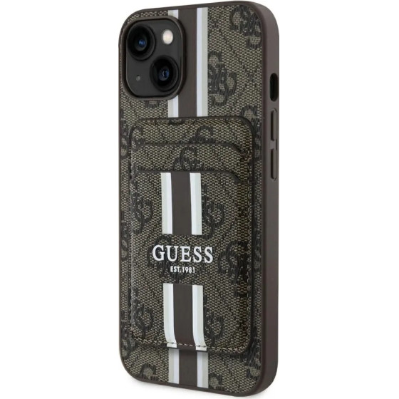 Guess 4G Stripes case with Magsafe wallet for iPhone 15 brown - (GUE004462-0)