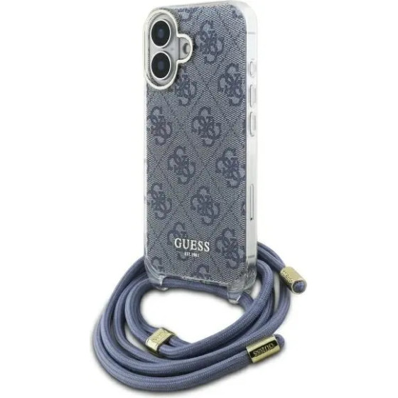 Guess Crossbody Cord 4G Print Case with Lanyard for iPhone 16 - Blue - (GUE004105-0)