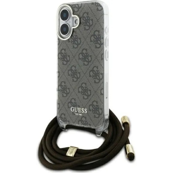 Guess Crossbody Cord 4G Print Case with Lanyard for iPhone 16 - Brown - (GUE004103-0)