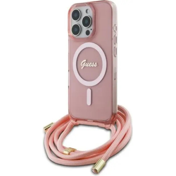 Guess Crossbody Cord Script MagSafe Case for iPhone 16 Pro - Pink - (GUE004113-0)