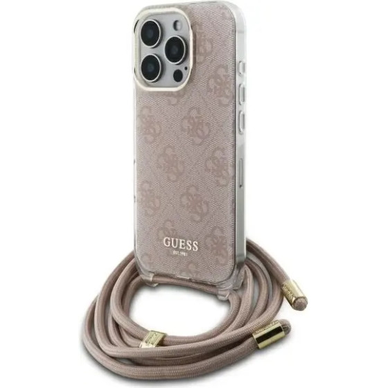 Guess Crossbody Cord 4G Print Case with Lanyard for iPhone 16 Pro - Pink - (GUE004108-0)