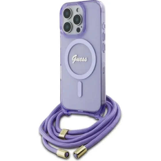 Guess Crossbody Cord Script MagSafe Case for iPhone 16 Pro - Purple - (GUE004136-0)