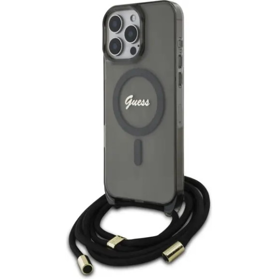 Guess Crossbody Cord Script MagSafe Case for iPhone 16 Pro Max - Black - (GUE004111-0)