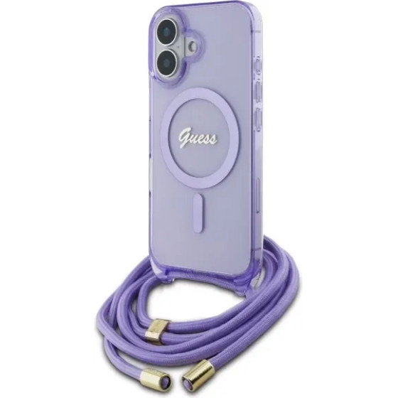 Guess Crossbody Cord Script MagSafe iPhone 16 Case - Purple - (GUE004135-0)