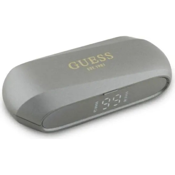 Guess Elongated Metalic Printed Logo Bluetooth TWS Headphones + Docking Station - Gray - (GUE004224-0)