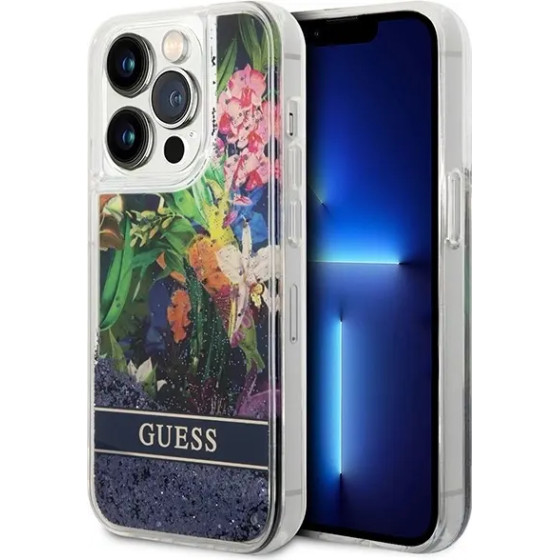 Guess Flower Liquid Glitter case for iPhone 14 Pro Max - blue - (GUE002349-0)