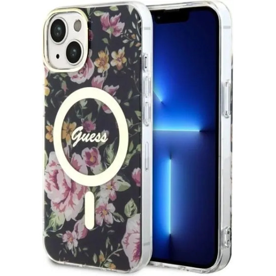 Guess Flower MagSafe case for iPhone 14 - black - (GUE002724-0)