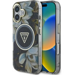 Guess Glitter Flowers Triangle Buttons MagSafe case for iPhone 16 black - (GUE004436-0)