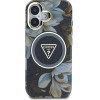 Guess Glitter Flowers Triangle Buttons MagSafe case for iPhone 16 black - (GUE004436-0)