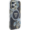 Guess Glitter Flowers Triangle Buttons MagSafe case for iPhone 16 black - (GUE004436-0)