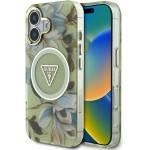Guess Glitter Flowers Triangle Buttons MagSafe case for iPhone 16 green - (GUE004433-0)