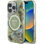 Guess Glitter Flowers Triangle Buttons MagSafe case for iPhone 16 Pro Max green - (GUE004435-0)