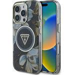 Guess Glitter Flowers Triangle Buttons MagSafe case for iPhone 16 Pro Max black - (GUE004438-0)