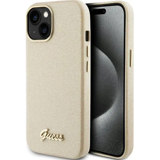 Guess Glitter Glossy Script case for iPhone 15 - gold - (GUE003303-0)