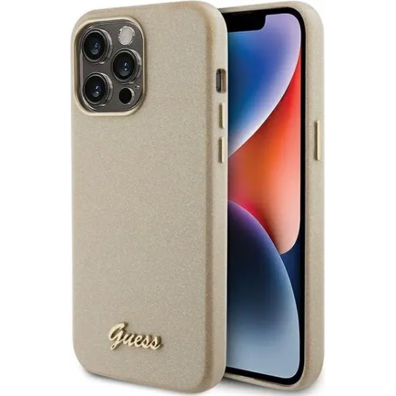 Guess Glitter Glossy Script case for iPhone 15 Pro - gold - (GUE003304-0)