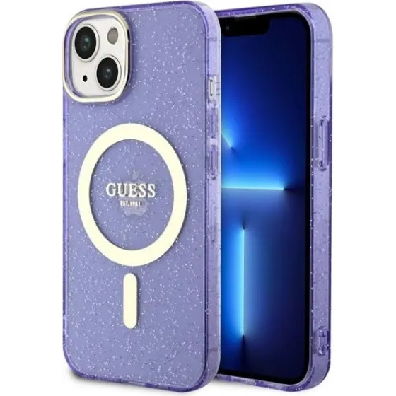 Guess Glitter Gold MagSafe case for iPhone 14 - purple - (GUE002744-0)
