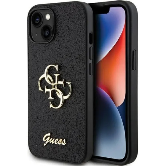 Guess Glitter Script Big 4G case for iPhone 15 - black - (GUE003088-0)