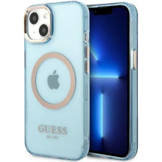 Guess Gold Outline Translucent MagSafe case for iPhone 13 - blue - (GUE002502-0)