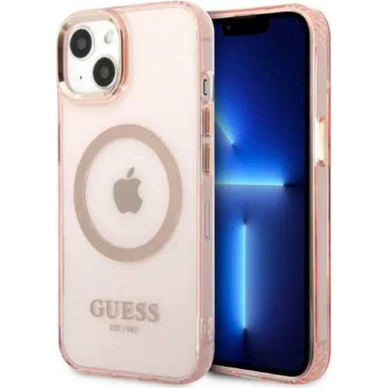 Guess Gold Outline Translucent MagSafe case for iPhone 13 - pink - (GUE002507-0)