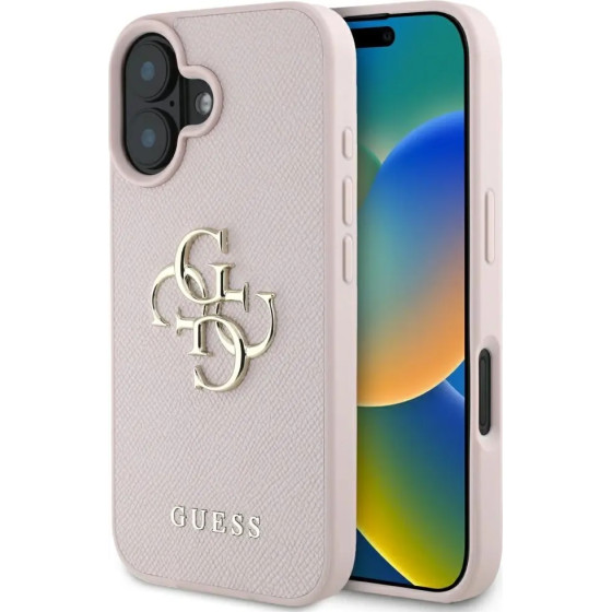 Guess Grained Big 4G Logo Small Classic Logo case for iPhone 16 - pink - (GUE004400-0)