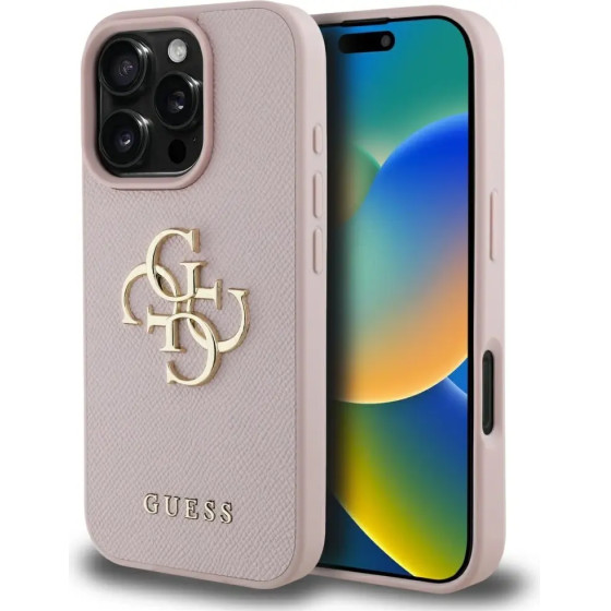 Guess Grained Big 4G Logo Small Classic Logo iPhone 16 Pro Case - Pink - (GUE004401-0)