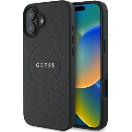 Guess Grained Gold Ring MagSafe case for iPhone 16 - black - (GUE004068-0)