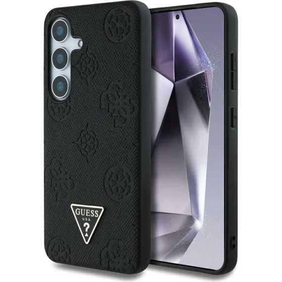 Guess Grained Hot Stamp Peony Pattern Triangle Logo MagSafe Case for Samsung Galaxy S25 Black - (GUE004280-0)