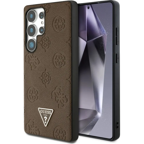 Guess Grained Hot Stamp Peony Pattern Triangle Logo MagSafe Case for Samsung Galaxy S25 Ultra - Brown - (GUE004283-0)