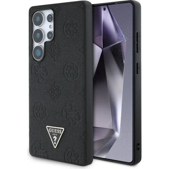 Guess Grained Hot Stamp Peony Pattern Triangle Logo MagSafe Case for Samsung Galaxy S25 Ultra Black - (GUE004281-0)