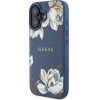 Guess Grained Printed Flower Pattern MagSafe case for iPhone 16 blue - (GUE004427-0)
