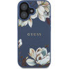 Guess Grained Printed Flower Pattern MagSafe case for iPhone 16 blue - (GUE004427-0)