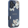 Guess Grained Printed Flower Pattern MagSafe case for iPhone 16 blue - (GUE004427-0)