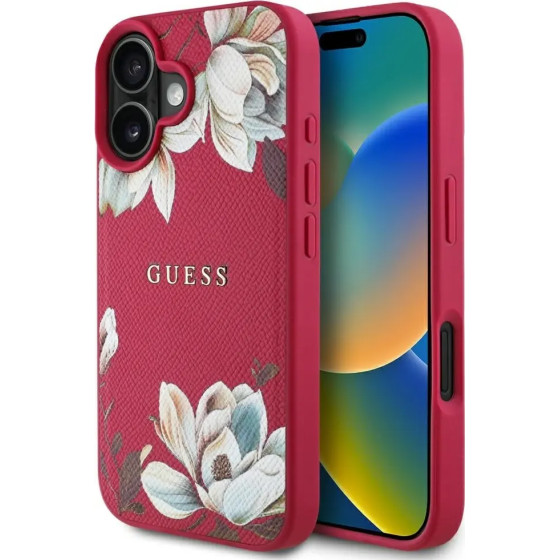 Guess Grained Printed Flower Pattern MagSafe case for iPhone 16 fuchsia - (GUE004424-0)