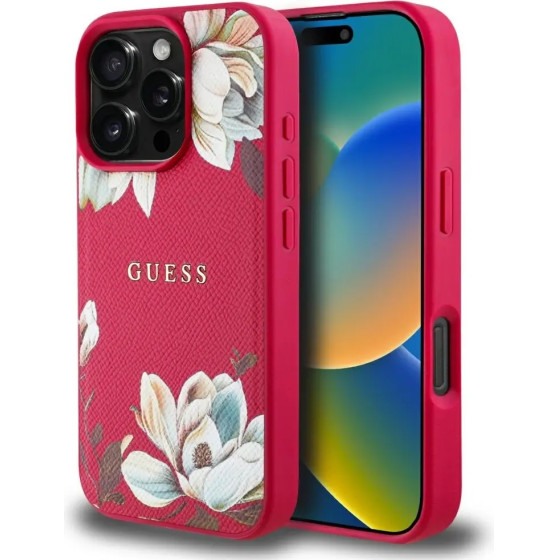 Guess Grained Printed Flower Pattern MagSafe case for iPhone 16 Pro Max fuchsia - (GUE004426-0)