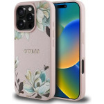 Guess Grained Printed Flower Pattern MagSafe Case for iPhone 16 Pro Max Pink - (GUE004432-0)