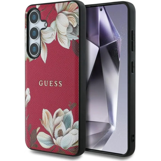 Guess Grained Printed Flower Pattern MagSafe case for Samsung Galaxy S25 fuchsia - (GUE004242-0)