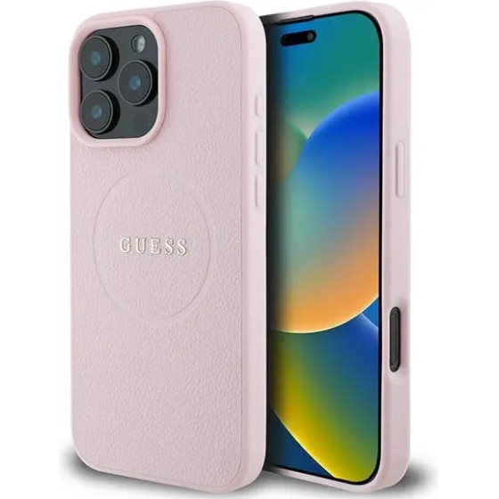 Guess Grained Ring MagSafe iPhone 16 Pro Case - Pink - (GUE003976-0)