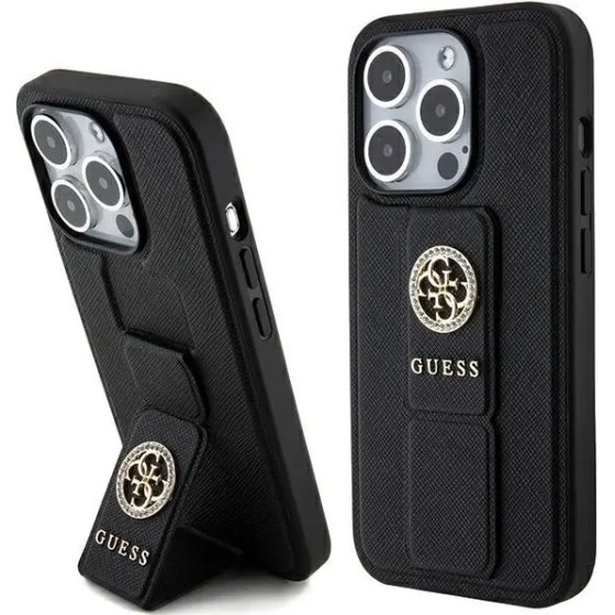 Guess Grip Stand 4G Saffiano Strass case for iPhone 15 Pro Max - black - (GUE003379-0)