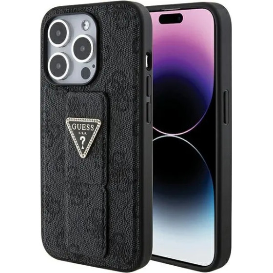 Guess Grip Stand 4G Triangle Strass case for iPhone 15 Pro - black - (GUE003372-0)