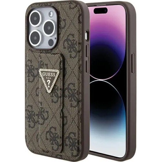 Guess Grip Stand 4G Triangle Strass case for iPhone 15 Pro - brown - (GUE003375-0)