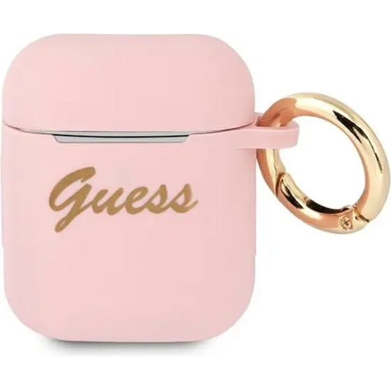 Guess GUA2SSSI AirPods cover pink/pink Silicone Vintage Script - (GUE001378-0)