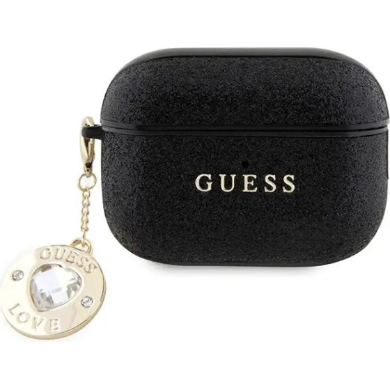 Guess GUAP2PGEHCDK case for AirPods Pro 2 cover - black Fixed Glitter Heart Diamond Charm - (GUE003038-0)